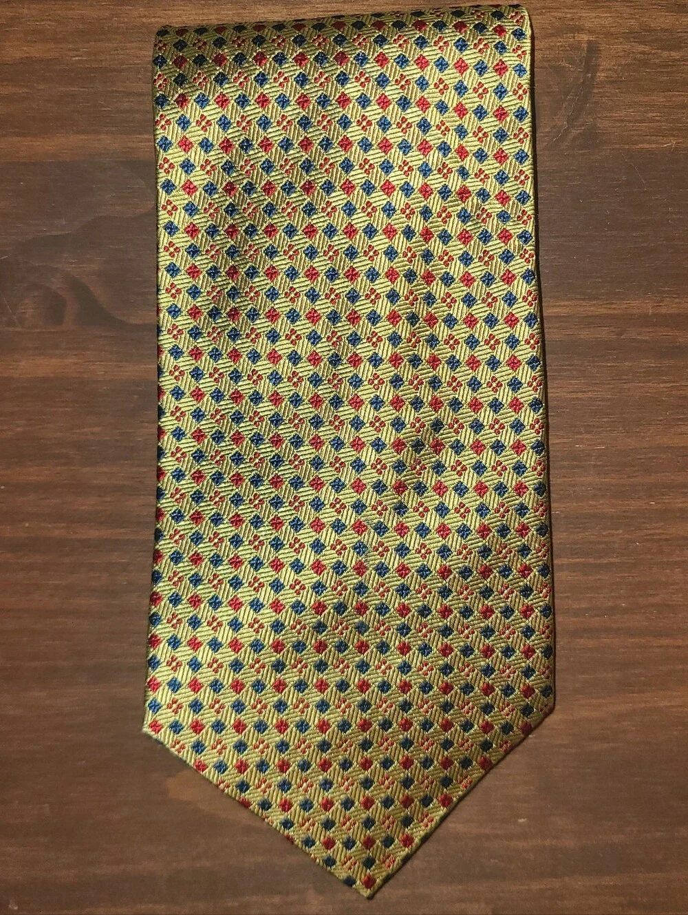 Zianetti Italian Silk Gold Patterned Men's Tie with Red and Blue Accents